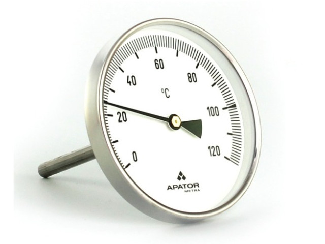 Celonerezový teplomer d60mm so ZADNOU jímkou 100mm, -30+50°C, bimetalový
