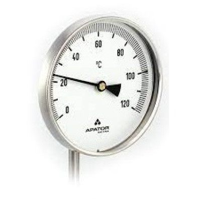 Celonerezový teplomer d100mm so SPODNOU jímkou 100mm, 0-450°C, bimetalový