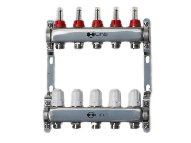 H-LINE 1" nerezový rozdeľovač 5 cestný s prietokomermi
