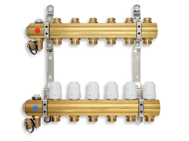 Rozdeľovač s regulačnými, termost. a mech. ventily 6 okruhov