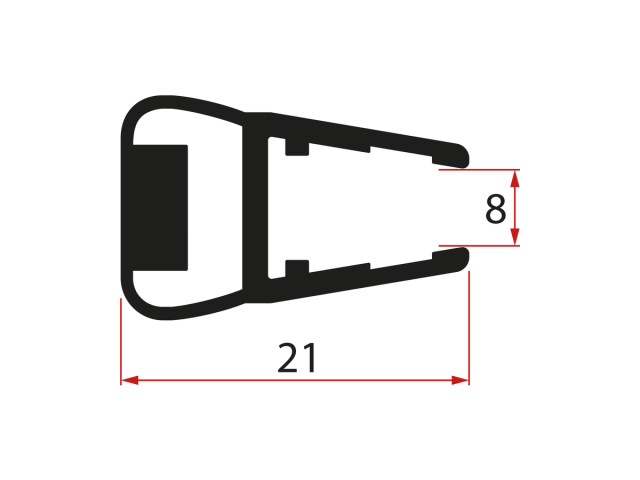 Magnetické těsnění ploché, sklo 8mm, 2000mm, černá