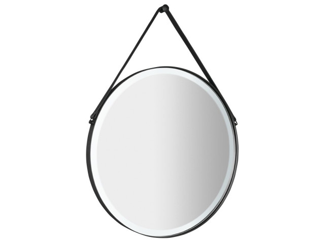 ORBITER kulaté LED podsvícené zrcadlo s koženým páskem, ø 70cm, černá mat