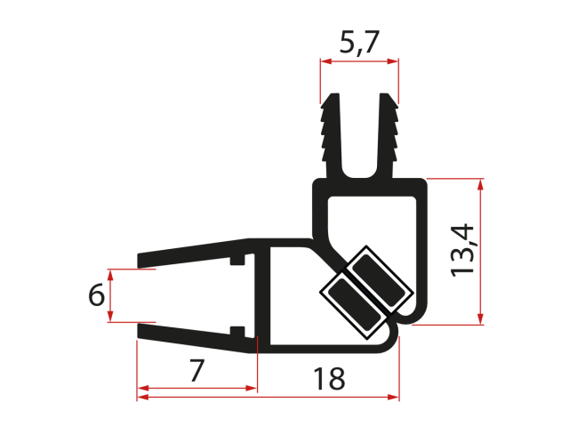 Sada magnetických tesnení 45° pre sklo s hrúbkou 6 mm a profil, 2000 mm, čierna (2 ks)