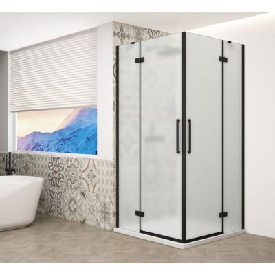 TRINITY BLACK štvorcový sprchový kút 800x800 mm, rohový vstup, matné sklo