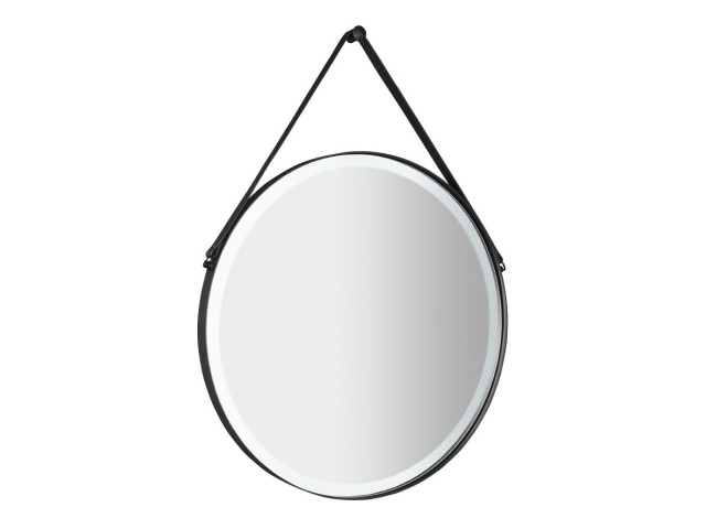 ORBITER kulaté LED podsvícené zrcadlo s koženým páskem, ø 60cm, černá mat