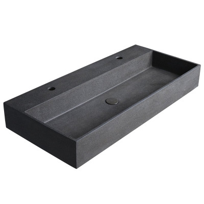 QUADRADO betónové umývadlo vrátane výpuste, 96x44 cm, 2 otvory, čierny granit