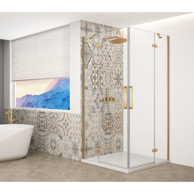 Štvorcový sprchový kút TRINITY GOLD MATT 1100x1100mm, rohový vstup, číre sklo