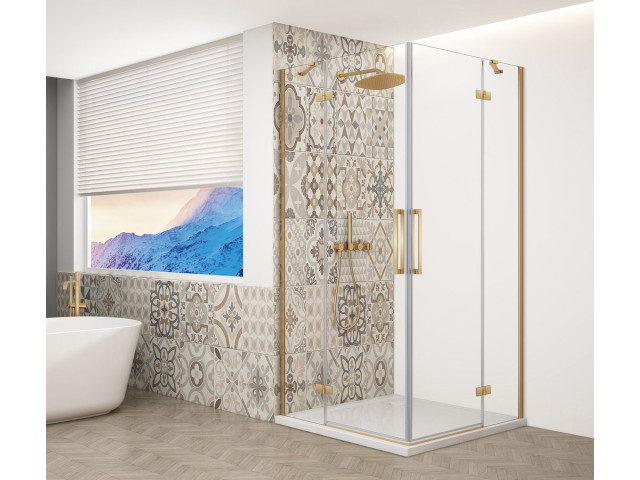 Štvorcový sprchový kút TRINITY GOLD MATT 1100x1100mm, rohový vstup, číre sklo