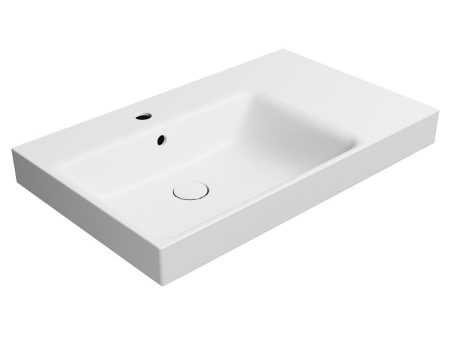 Keramická umývadlová doska NUBES 80x50cm, s policou na pravej strane, matná biela