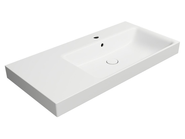 Keramická umývadlová doska NUBES 100x50cm, s úložným priestorom na ľavej strane, matná biela