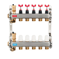 Rozdeľovač nerez s prietokomermi a uzatvorenie. ventily, 5 okruhov