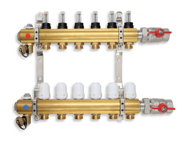 Rozdeľovač s regul. skrutkovaním s priet. a uzavretie. ventily, 6 okruhov