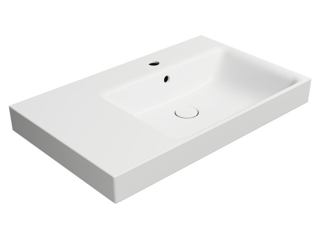 Keramická umývadlová doska NUBES 80x50cm, s policou na ľavej strane, matná biela