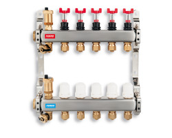 Rozdeľovač s regulačnými šróbeniami a prietokomery, 5 okruhov