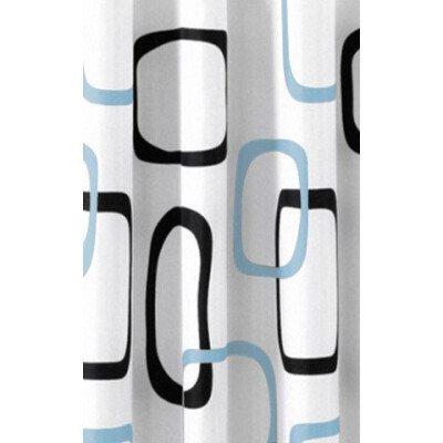 Sprchový záves 180x200cm, polyester, biela / čierna / modrá