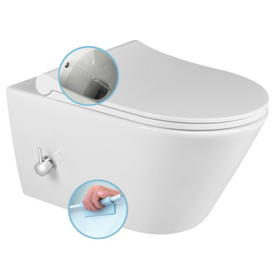 AVVA závesná WC misa Rimless, integrovaná batéria a bidet. spŕška, 35,5x53 cm, biela