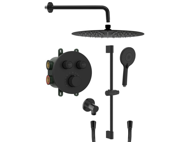 SMART SELECT sprchový set s termostatickou batériou, 2 výstupy, posuvný držiak sprchy, čierny matný