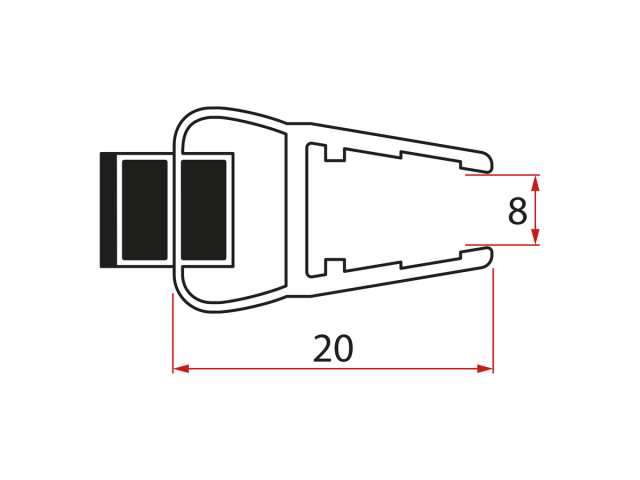 Set magnetických těsnění pro sklo 8mm a 3M pro nalepení , 2000mm (2ks)