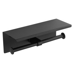 Držiak na dva toaletné papiere s 30 cm poličkou, matná čierna