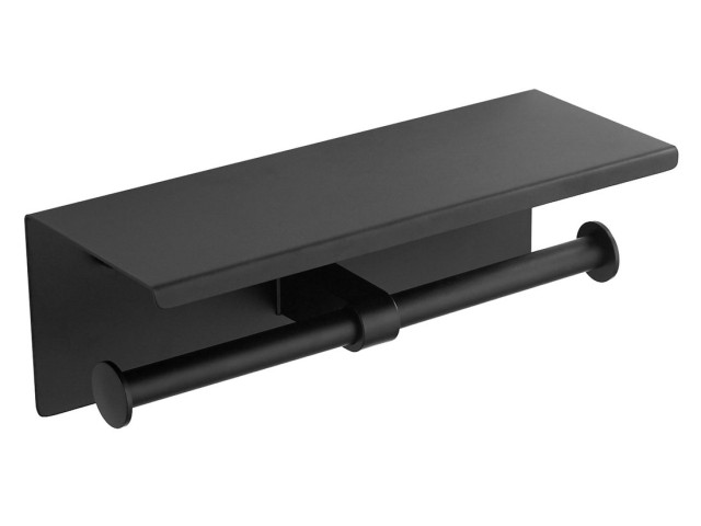 Držiak na dva toaletné papiere s 30 cm poličkou, matná čierna