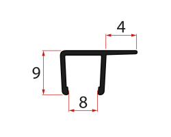 Zvislé tesnenie pre sklo 8mm, 2000mm, čierna