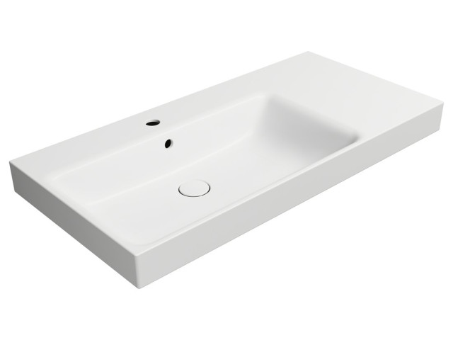 Keramická umývadlová doska NUBES 100x50cm, s policou na pravej strane, matná biela