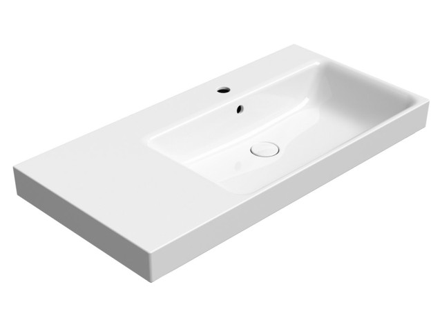 Keramická umývadlová misa NUBES 100x50cm, s odkladacou policou vľavo, biela ExtraGlaze
