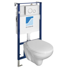 Závesné WC TAURUS so skrytou nádržkou a tlačidlom Schwab, biele