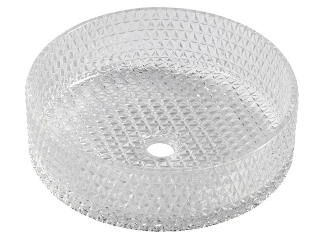 MARAGUA gravírované sklenené umývadlo na dosku Ø 39,5 cm, číre