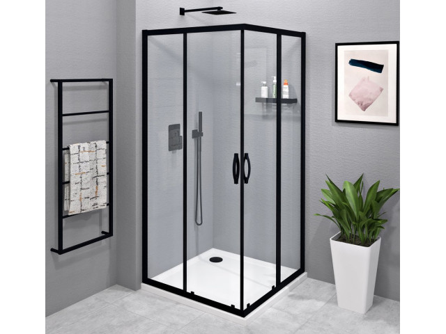 SIGMA SIMPLY BLACK štvorcový sprchovací kút 900x900 mm, rohový vstup, číre sklo