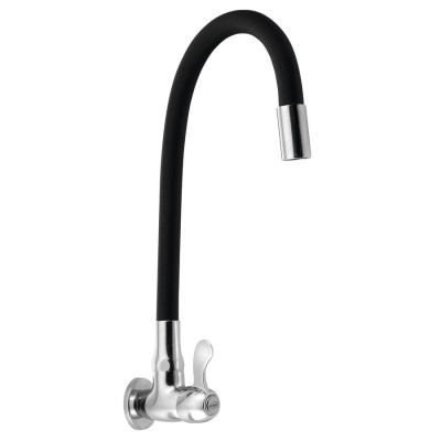 Nástenný guľový ventil 1/2", ohybné rameno, chróm/matná čierna