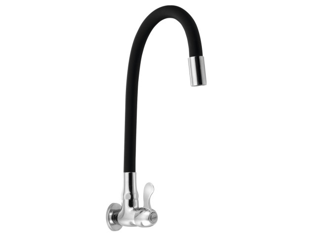 Nástenný guľový ventil 1/2", ohybné rameno, chróm/matná čierna