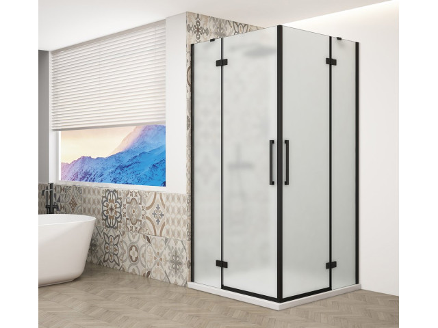 TRINITY BLACK obdĺžnikový sprchový kút 900x800 mm, rohový vstup, matné sklo