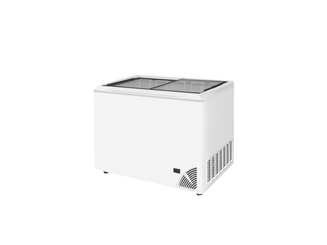 Pultová mraznička so skleneným plochým vekom ARO 401/2 White Edge