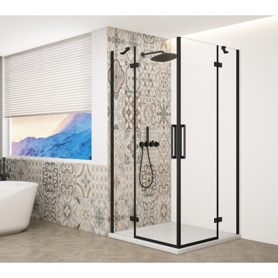 TRINITY BLACK štvorcový sprchový kút 900x900 mm, rohový vstup, číre sklo