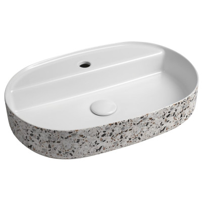 Keramické umývadlo na dosku INFINITY OVAL, 60 x 40 cm, terrazzo