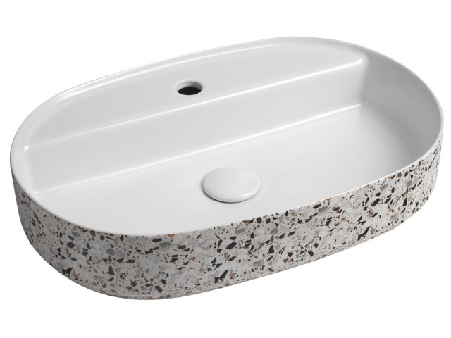 Keramické umývadlo na dosku INFINITY OVAL, 60 x 40 cm, terrazzo