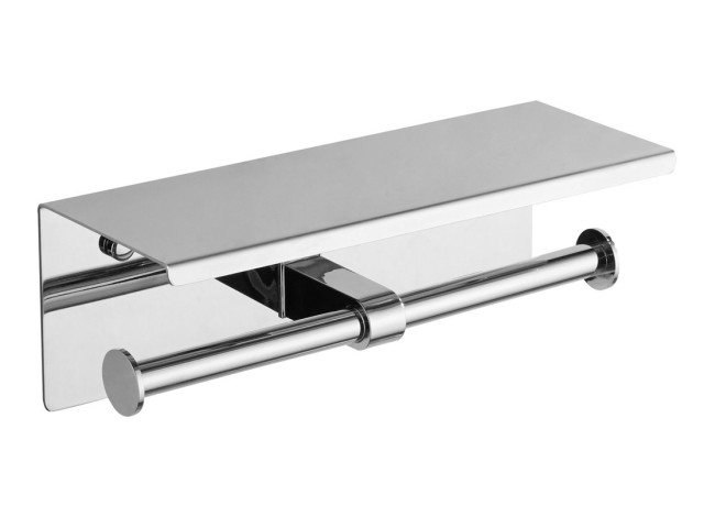 Dvojitý držiak na toaletný papier s 30 cm policou, chróm