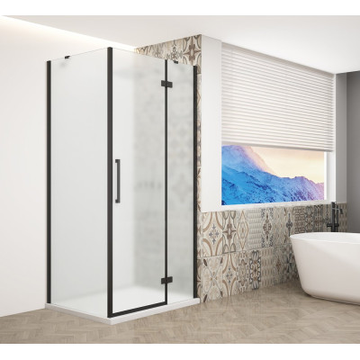 TRINITY BLACK štvorcový sprchový kút 900x900 mm, matné sklo, pravý