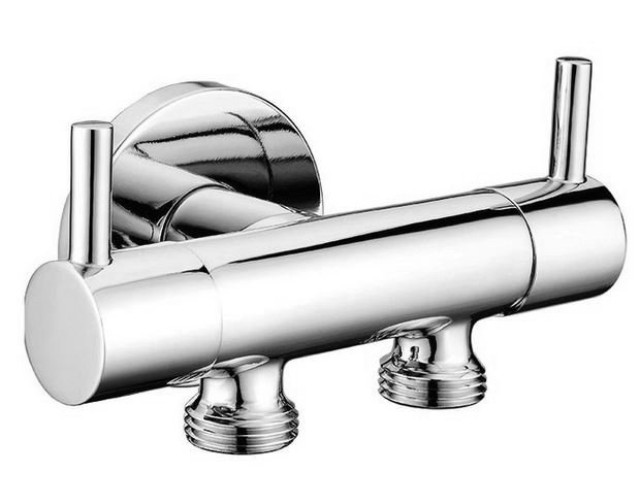 Dvojventil pre napojenie bidetovej spŕšky a WC, chróm