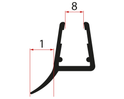 Spodné tesnenie na pevné sklo 8mm, 1000mm, čierna