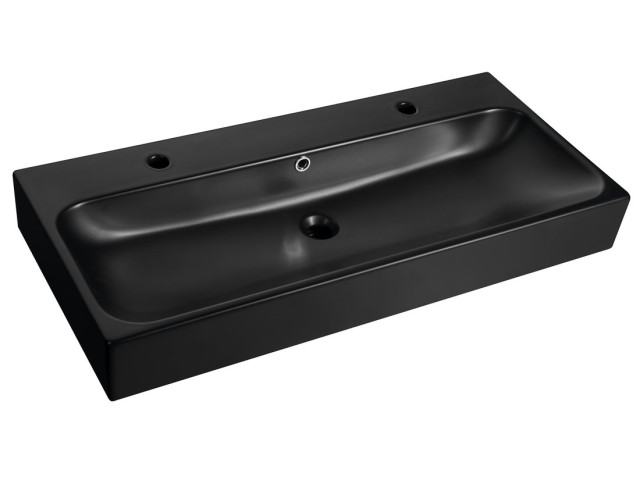 Keramické umývadlo TORIDI 101x46,5cm, 2 otvory pre batériu, čierna matná