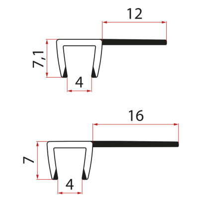 Sada vertikálnych tesnení pre sklo 5/5 mm, 2000 mm (2 ks)