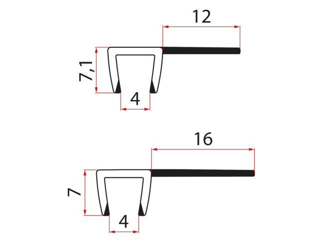Sada vertikálnych tesnení pre sklo 5/5 mm, 2000 mm (2 ks)