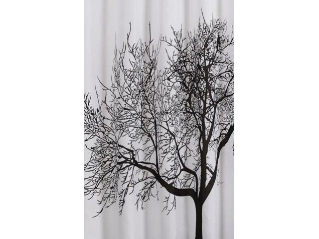 Sprchový záves 180x200cm, polyester, čierna / biela, strom