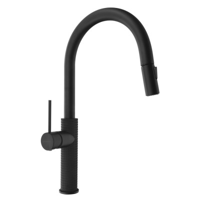 FLAWO stojanová batéria s výsuvnou sprchou, matná čierna