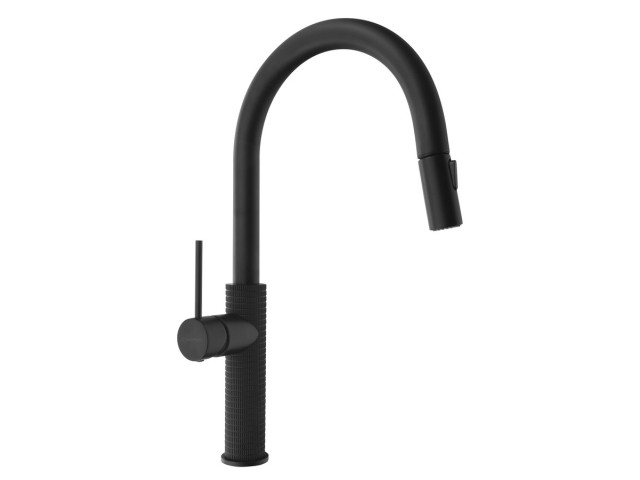 FLAWO stojanová batéria s výsuvnou sprchou, matná čierna