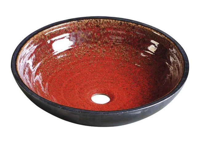 ATTILA keramické umývadlo, priemer 42,5 cm, paradajková červeň / petrolejová