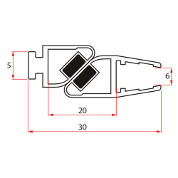Set magnetických těsnění 45° pro sklo 6mm a profil, 1900mm (2ks)