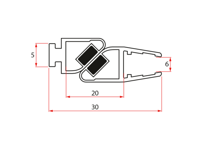 Set magnetických těsnění 45° pro sklo 6mm a profil, 1900mm (2ks)